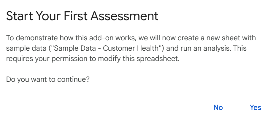 Run Sample Assessment Operation - Customer Health Compass sample assessment execution